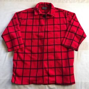 VTG Malden Mills Polar Fleece Women's Medium Red Black Plaid Jacket 1 Button